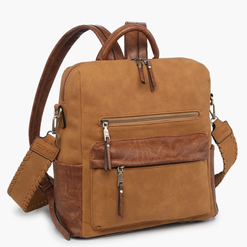 NWT Vegan Suede Backpack with Guitar Strap Brown